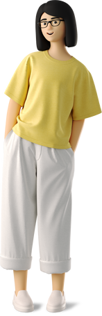 3D young woman standing and smiling PNG, SVG