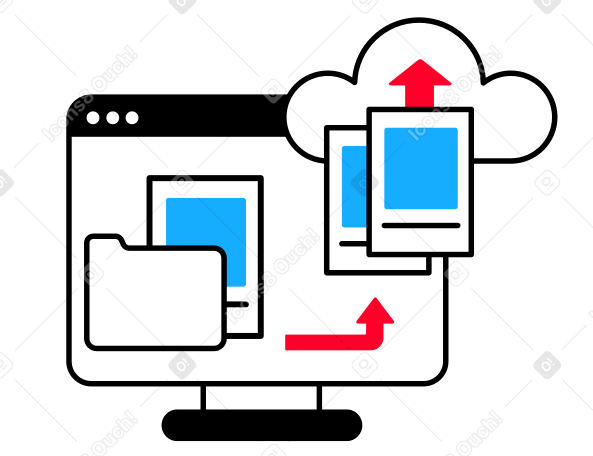 Hochladen von dateien vom computer in den cloud-speicher animierte Grafik in GIF, Lottie (JSON), AE