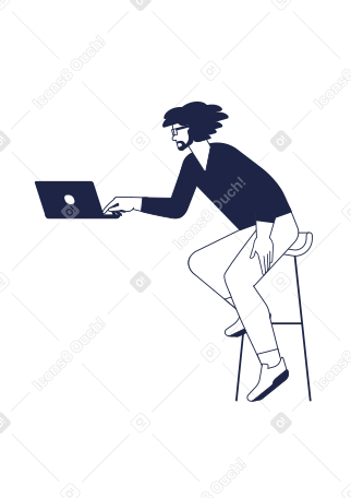 Illustration animée Homme assis sur une chaise et tapant sur un ordinateur portable aux formats GIF, Lottie (JSON) et AE