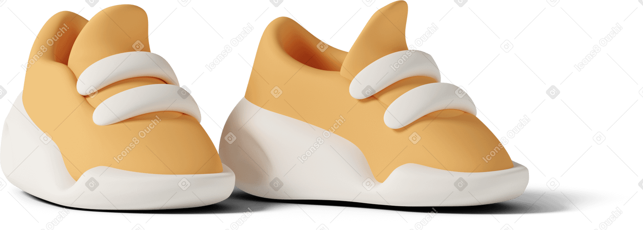 3D orange sneakers on ground Illustration in PNG, SVG