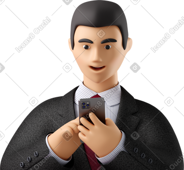 Close up of businessman in black suit looking at phone PNG, SVG