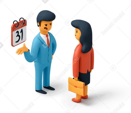 3D Businessman reminding employee about deadline Illustration in PNG, SVG