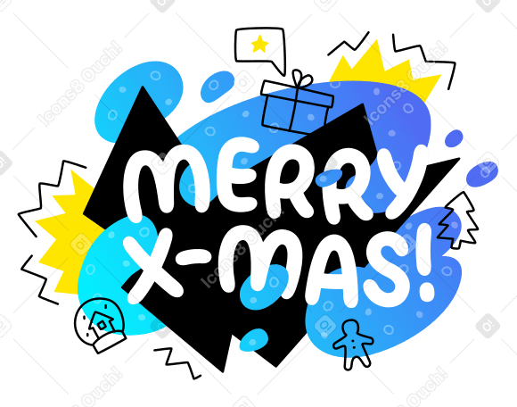 Merry X-mass lettering colorful with doodles Illustration in PNG, SVG