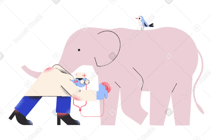 Vet doing a health checkup on elephant PNG, SVG
