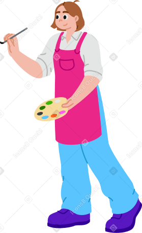 young woman artist with brush and paint palette PNG, SVG