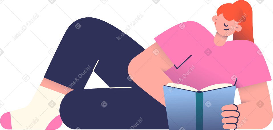 lying girl with a book Illustration in PNG, SVG