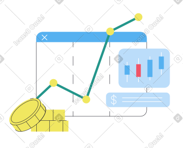 带有财务图表和硬币堆的浏览器窗口 PNG, SVG