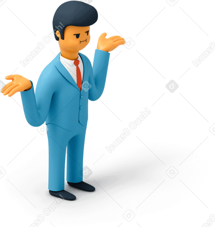 3D Man in suit shrugging shoulders Illustration in PNG, SVG