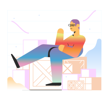 Man sitting on shipping boxes PNG, SVG