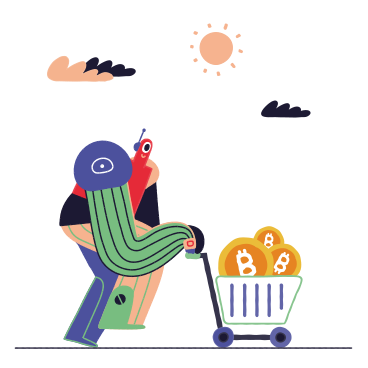 Robot carrying bitcoins in cart PNG, SVG