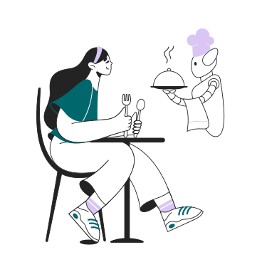 Girl in a restaurant is served by a robot PNG, SVG