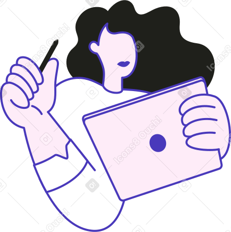拿着平板电脑和手写笔的年轻女子 PNG, SVG