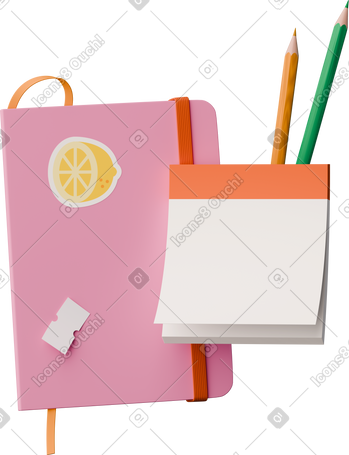 3D notebook with stickers notes and pencils PNG, SVG