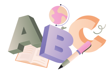 Lettering ABC with globe, book and pencil text PNG, SVG