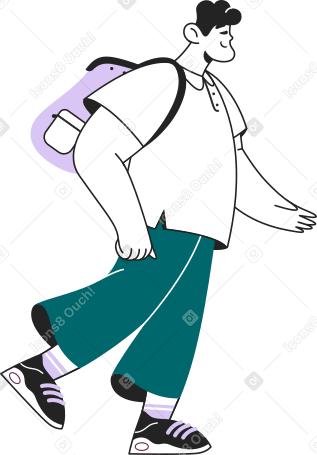 running guy with a backpack on his shoulders Illustration in PNG, SVG