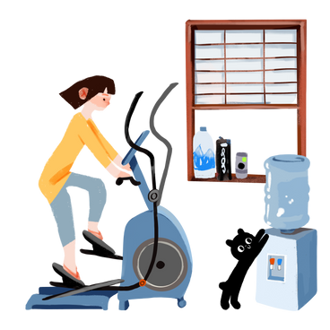 girl goes in for sports at home on the elliptical trainer в PNG, SVG