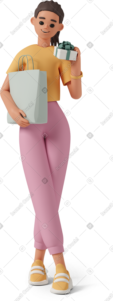 Girl with shopping bag and gift box PNG, SVG