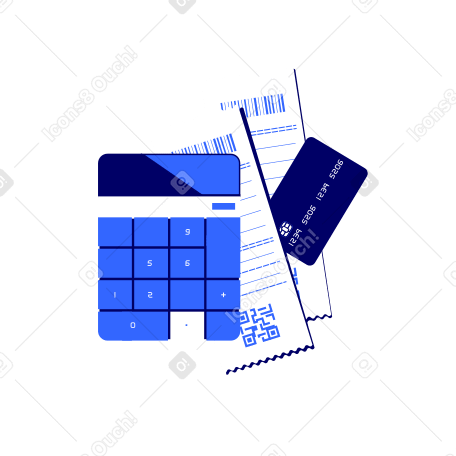 현대적인 디자인의 계산기, 두 개의 청구 수표 및 은행 플라스틱 카드 PNG, SVG