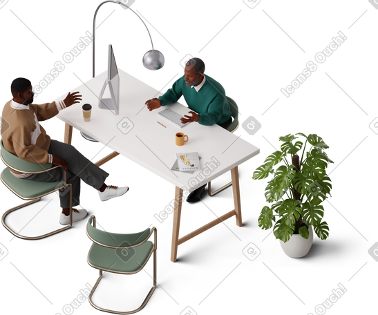 3D isometric view of men having meeting PNG, SVG