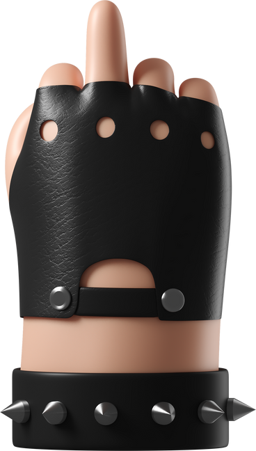 Rocker's white skin hand in leather glove showing a middle finger PNG, SVG