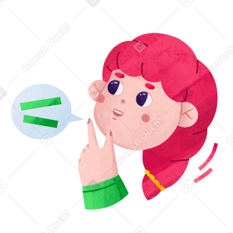 Young girl thinks about something and says Illustration in PNG, SVG