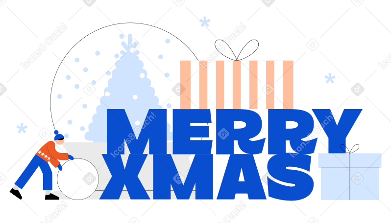 Text Merry xmas with gift boxes and snow globe PNG, SVG