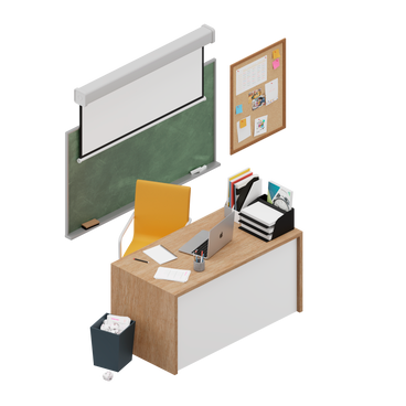 Isometric teacher's desk with blackboard PNG, SVG