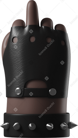 3D Rocker's black skin hand in leather glove showing a middle finger Illustration in PNG, SVG
