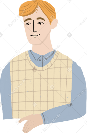 blond man sitting with one hand on the table PNG, SVG