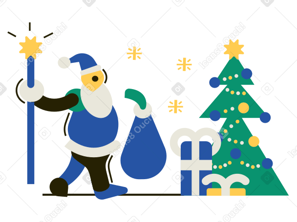 Santa claus bringing gifts under the christmas tree PNG, SVG