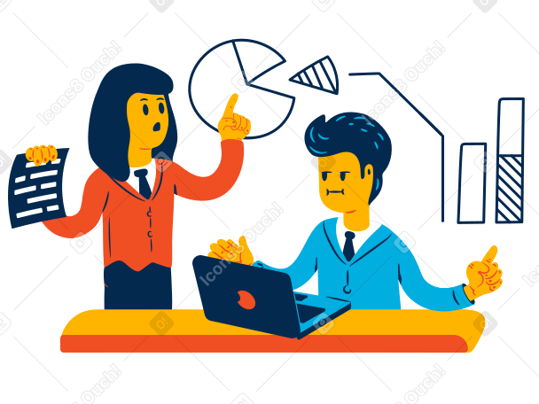 Man and woman work on analytics in a team Illustration in PNG, SVG