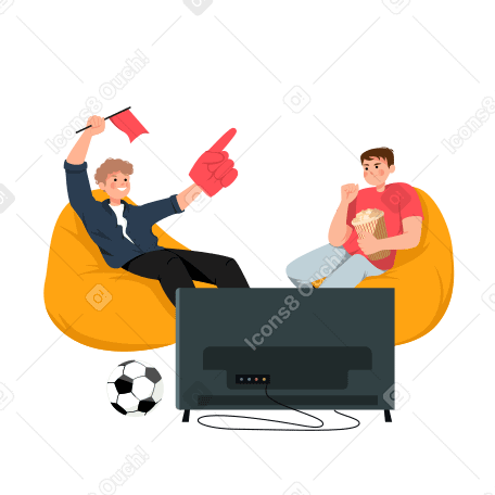 Sports fans at home watching the match Illustration in PNG, SVG