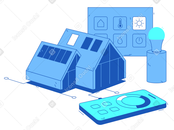 Illustration animée Domotique dans une maison intelligente aux formats GIF, Lottie (JSON) et AE