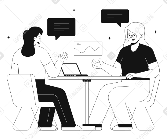 Mulheres discutindo gráficos no trabalho em equipe PNG, SVG