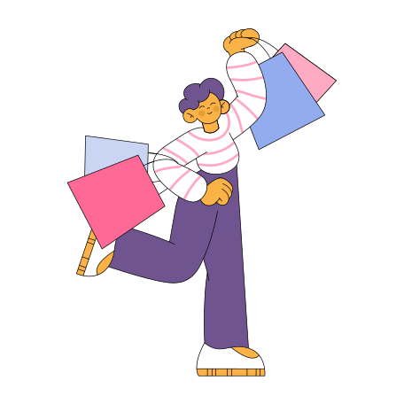 Happy man walks with shopping bags PNG, SVG