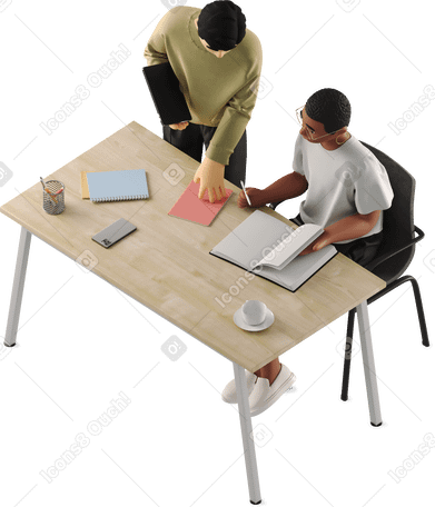 3D woman and man discussing work project в PNG, SVG