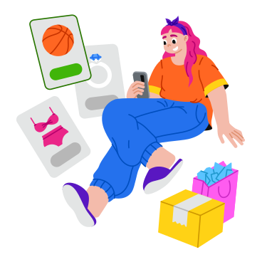 Woman Shopping Online On Mobile Phone PNG, SVG