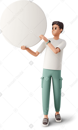 3D young man holding blank disk Illustration in PNG, SVG
