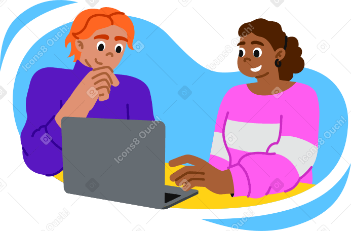 Мужчина и женщина обсуждают идею в PNG, SVG