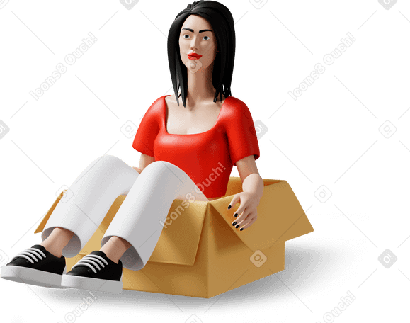 3D girl in box Illustration in PNG, SVG