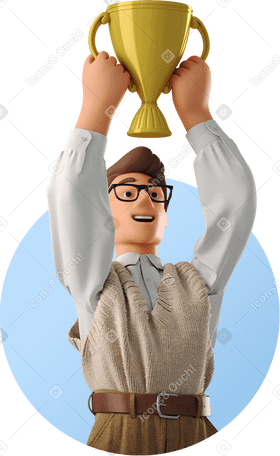3D man raising cup в PNG, SVG