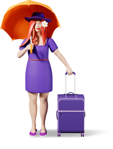 woman with umbrella and suitcase PNG, SVG
