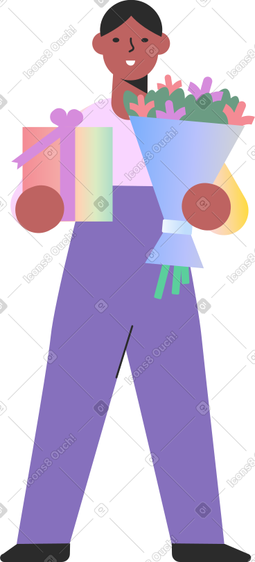 拿着鲜花和礼物的男人 PNG, SVG