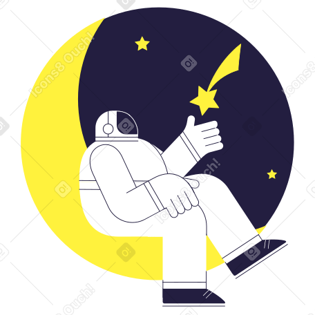 Astronaut sitting on crescent moon in starry sky PNG, SVG