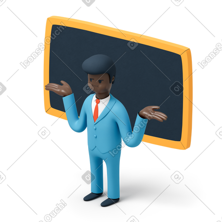 3D 男人是西装，在黑板前举起双手 PNG, SVG