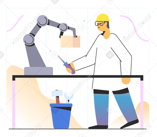 Man creating a robotic arm Illustration in PNG, SVG