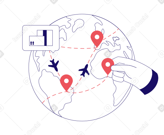 Ilustração animada de Logística de transporte e entrega internacional em GIF, Lottie (JSON), AE