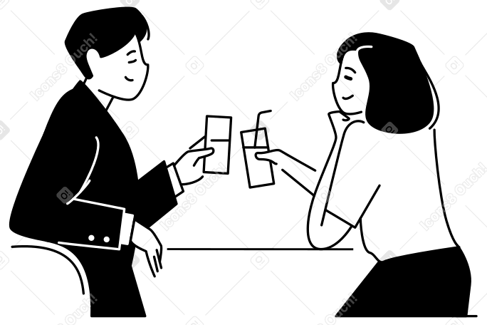 Woman and a man having a drink animated illustration in GIF, Lottie (JSON), AE