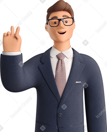 3D businessman in dark blue suit with peace sign hand в PNG, SVG
