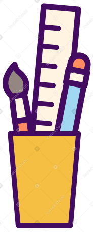 cup with paintbrush, pencil and ruler PNG, SVG